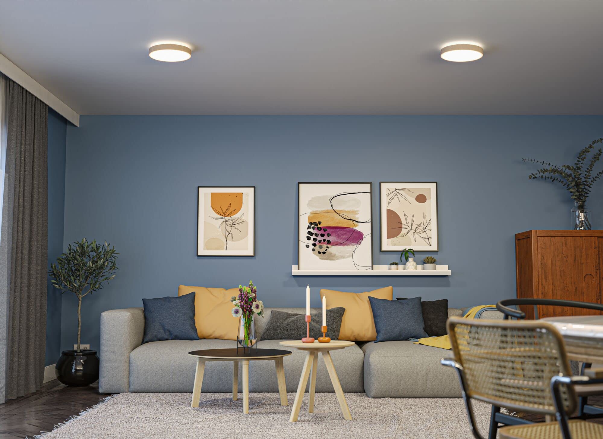 Paulmann 71054 LED Panel Cosara rund 15W IP44 1300lm 300mm Deckenleuchte in Beige Kunststoff/Stoff 4000K Badleuchte