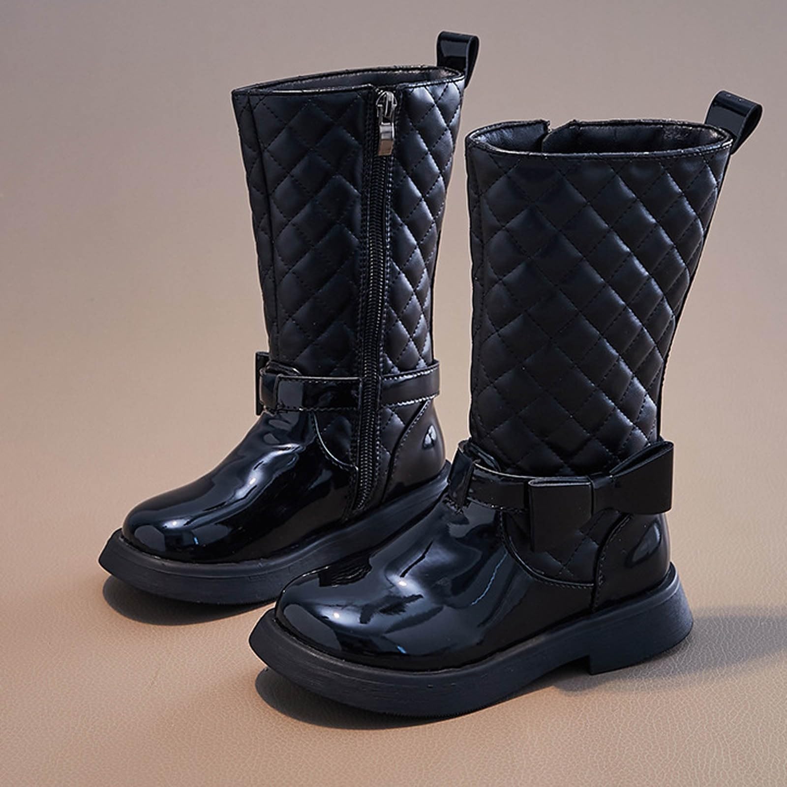 Botas Niña Otoño e Invierno Moda Botas Alta de Piel con Cremallera Lateral Cómodas Bota Media Caña de Charol Cálido Elegante Botines Planos de Puntera Redonda Suela Antideslizante Zapatos Exterior
