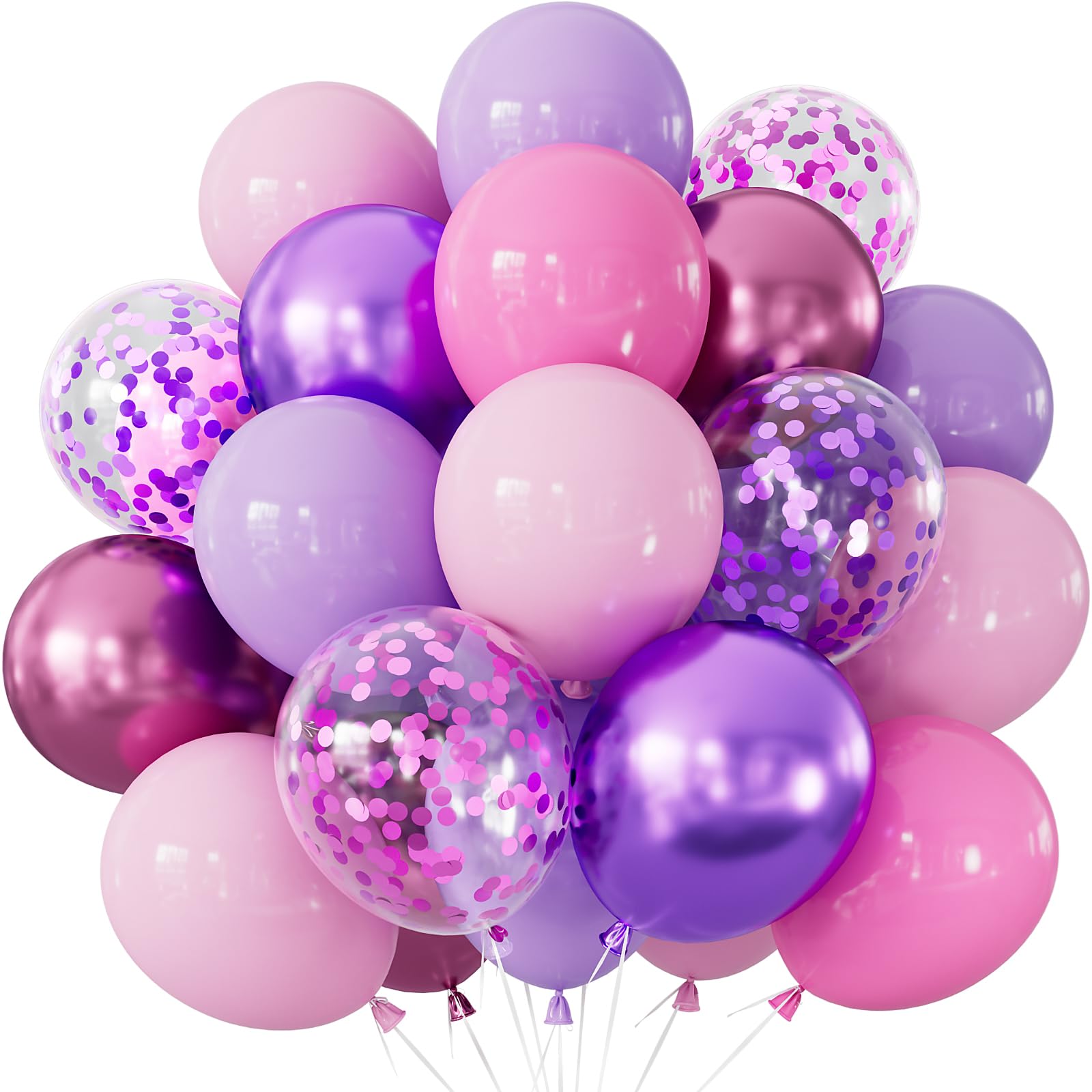 Adeyoo Pink and Purple Balloons - Lilac and Pink Balloons with Purple Latex Confetti Balloon Glitter Metallic Party Balloon for Girls Princess Birthday Mothers Day Baby Shower Wedding Party Decoration — image 1
