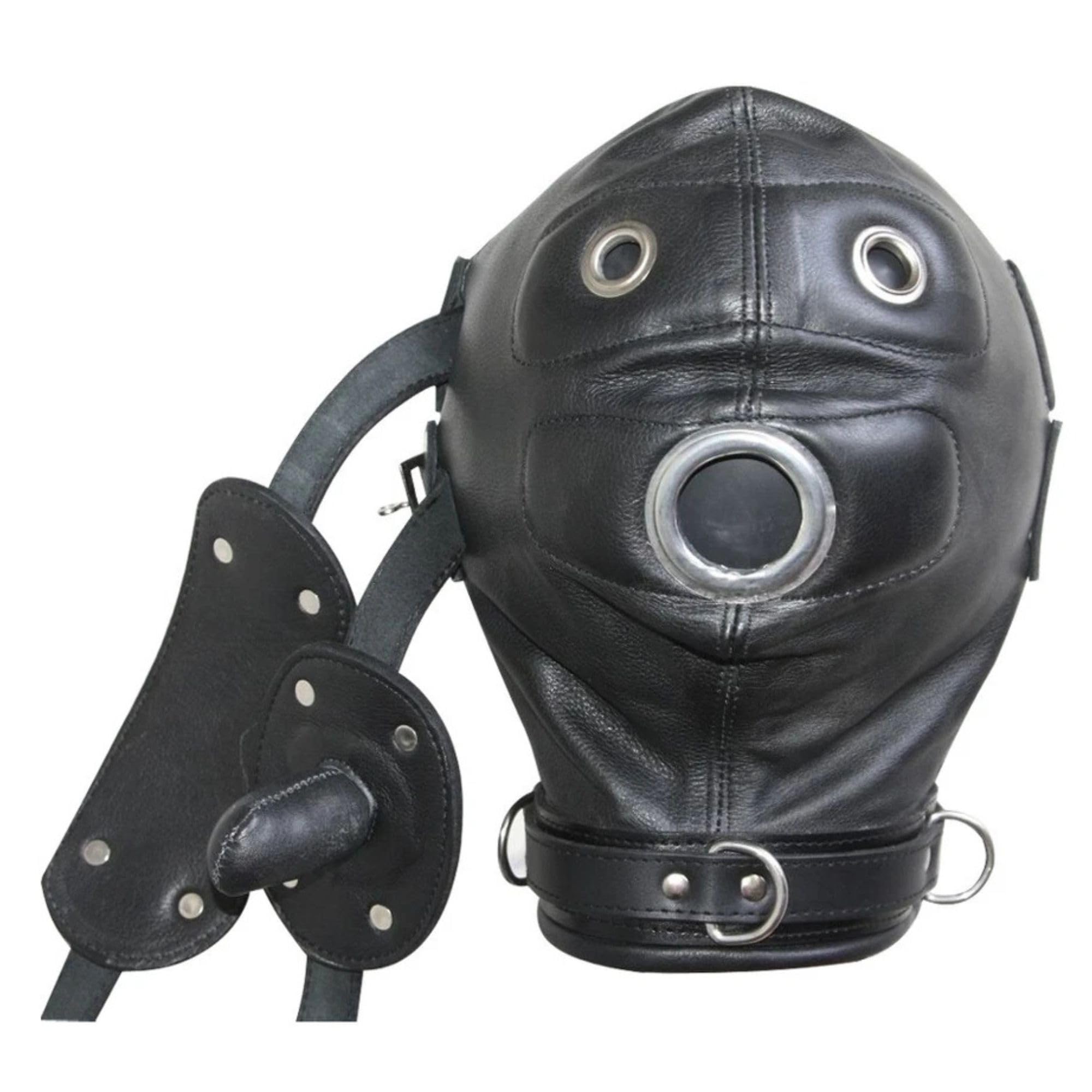 Generico Maschera integrale fatta a mano in vera pelle con cappuccio imbottito maschere di Halloween per adulti per cosplay da uomo sottile con 3 fori