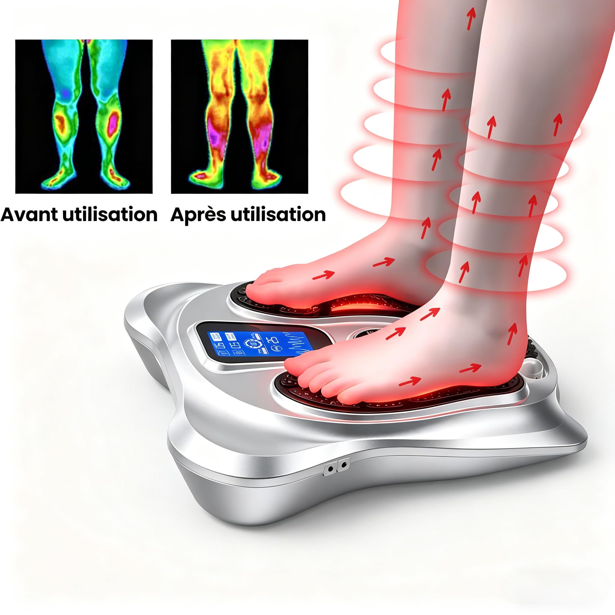 EMS + TENS Stimulateur Circulatoire Plus, Appareil Circulation Sanguine Jambes, Massage Pieds Stimulateur Circulatoire, Soulage la Douleur et la Fatigue des Pieds, 25 Modes et 99 Intensités, Cadeau