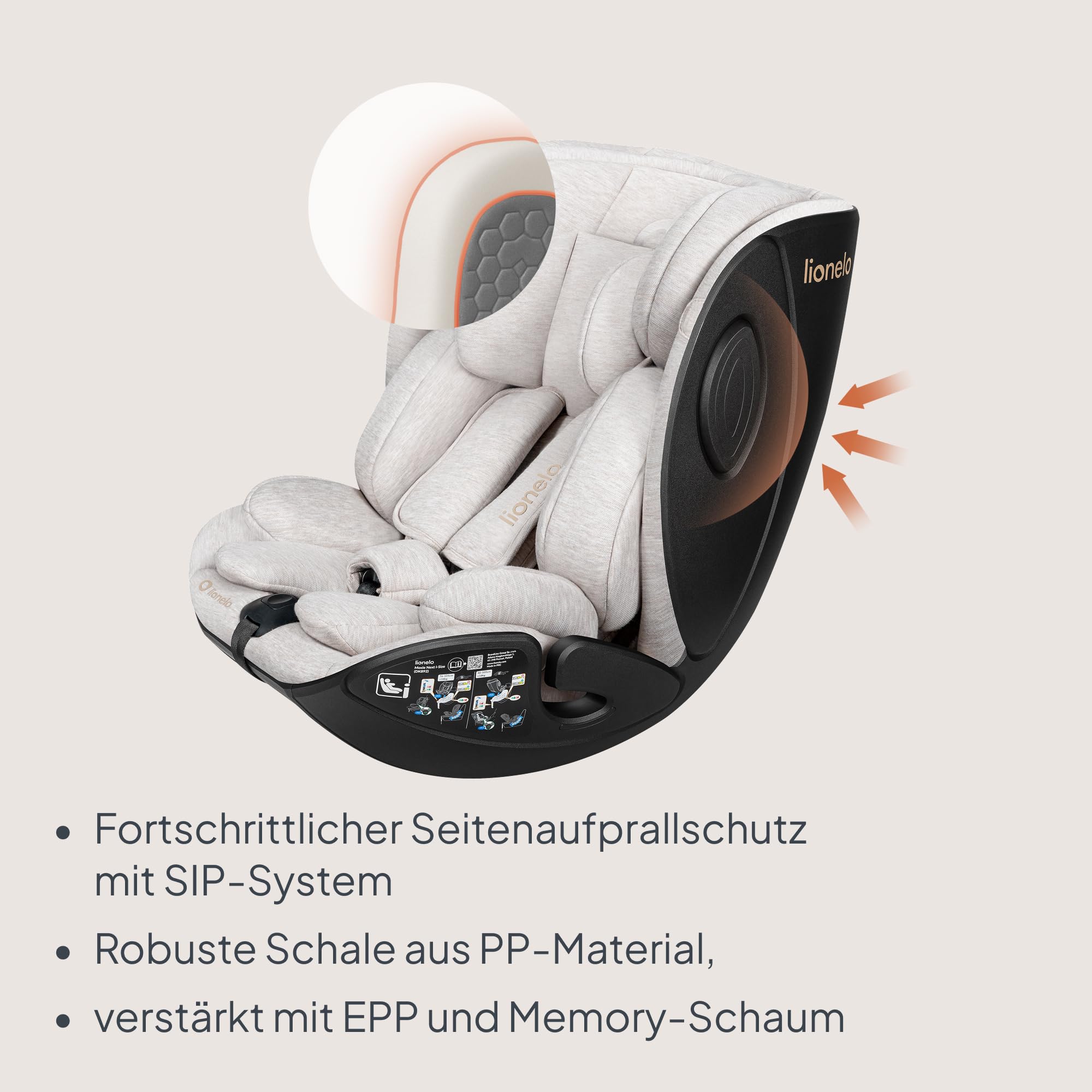 Lionelo Moxie Next i-Size Kindersitz 40–105 cm (0–4 Jahre) ISOFIX, RWF/FWF | Für Babys & Kinder, 360° Drehbar Mit Basis Kompatibel, SIP Seitenaufprallschutz, Verstellbar, Modulares System, ECE R129