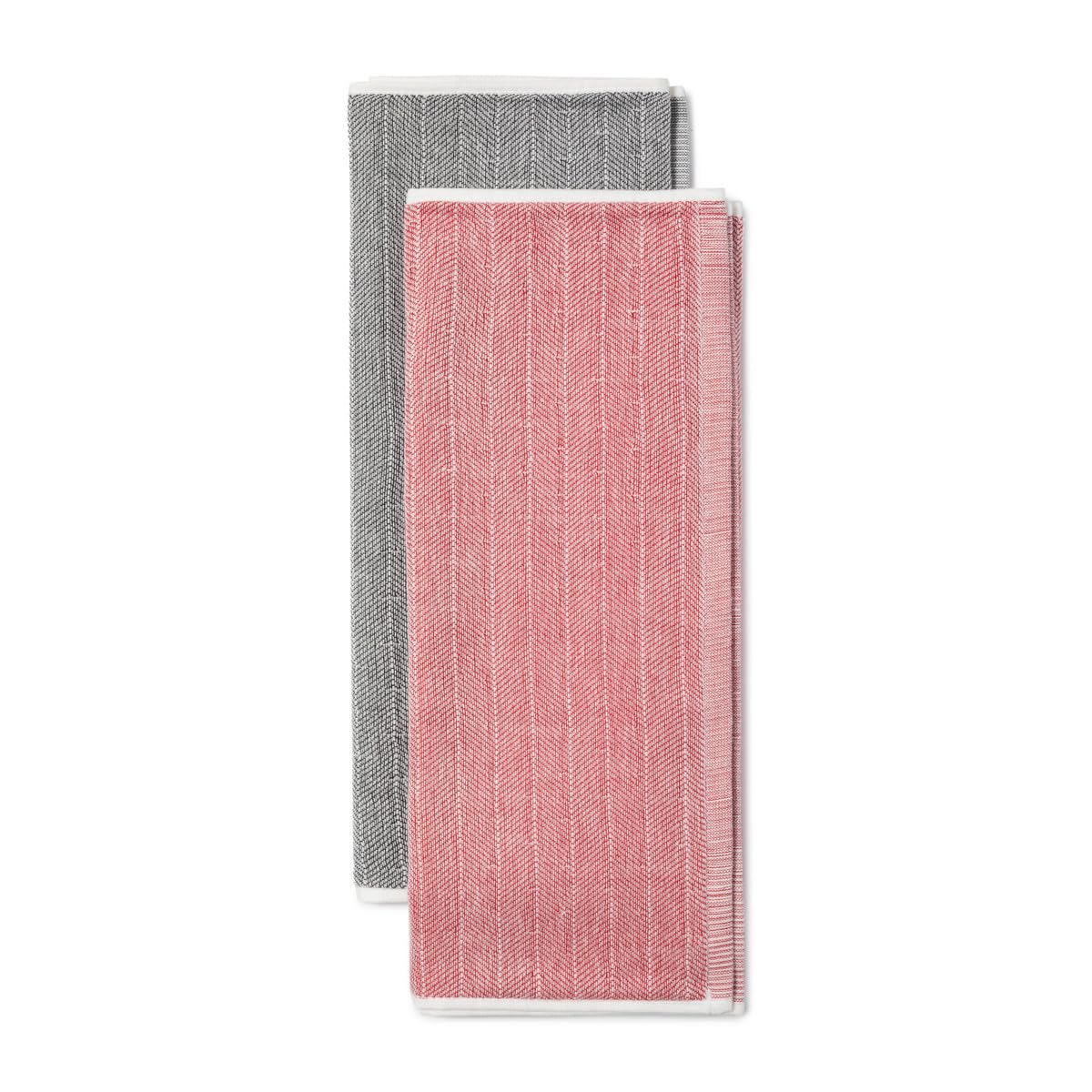 KitchenAid 2pc Tea Towel Set, 100% Cotton Kitchen Towels, Absorbent and Durable Dish Towels for Drying and Cleaning, Machine Washable, Empire Red and Charcoal Grey