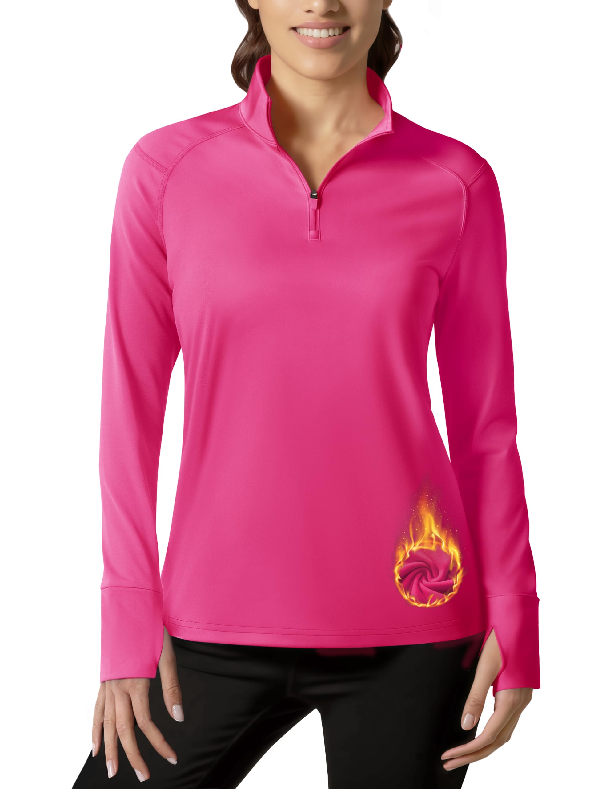 TACVASEN Damen Pullover Herbst Winter Fleece Sport Langarmshirts | Skieolli,Warm,Thermoshirt,Atmungsaktiv,Rollkragen,Running,Stehkragen,Leicht,Warme,Midlayer,Half Zip,Reiten,Jogging