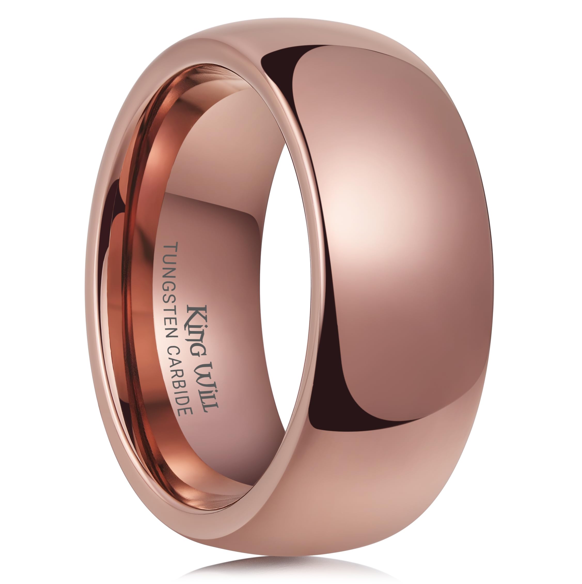 King Will Men's Women's Tungsten Carbide Ring 24k Gold Plated Rose Gold Plated Domed Polished Finish Wedding Band
