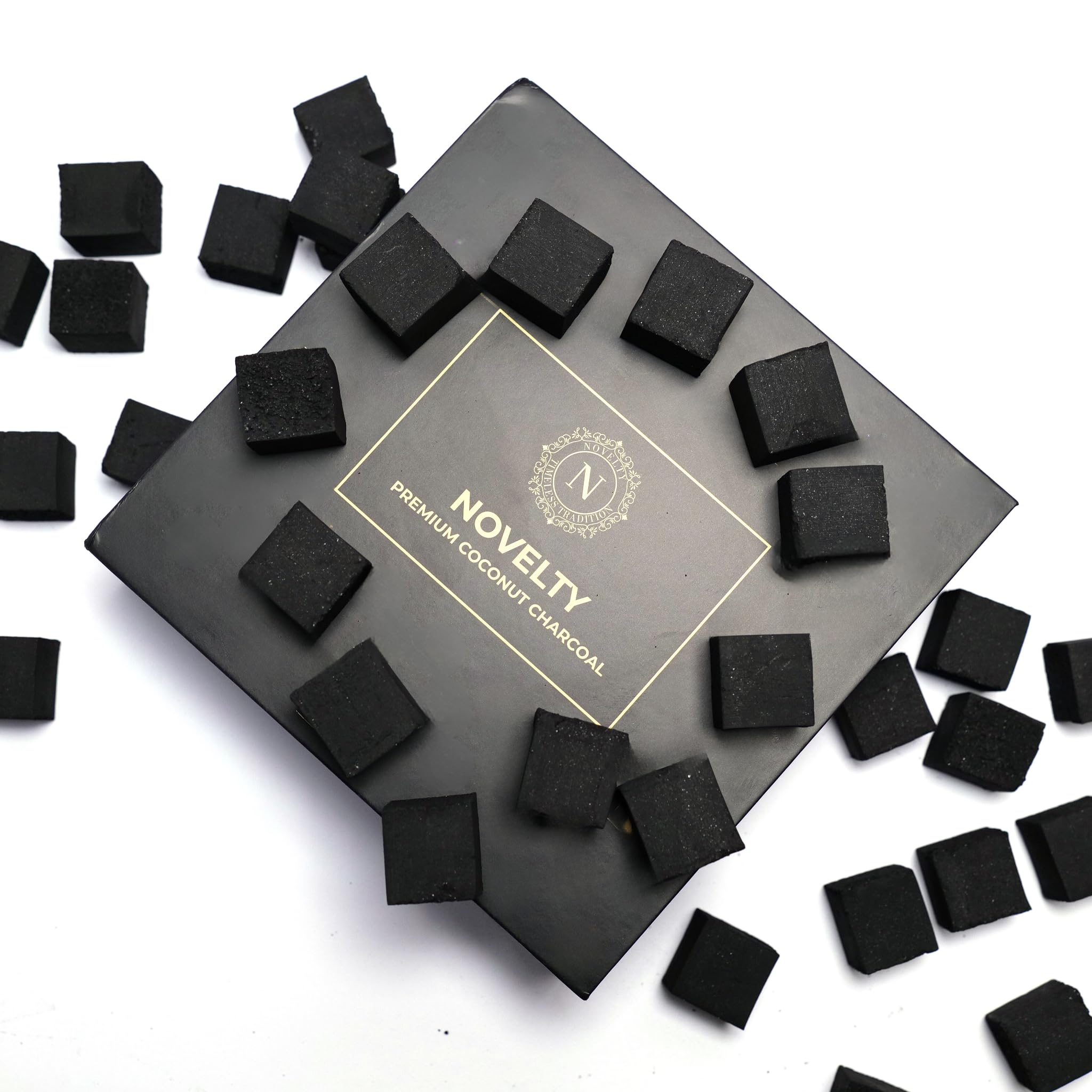 Novelty Coconut Charcoal Cubes with 5.5" Aluminum Foil – Premium 25mm Natural Coals, 72 Pieces, 1kg Box – Lightweight, Long-Lasting & Clean Burn (Pack of 1)