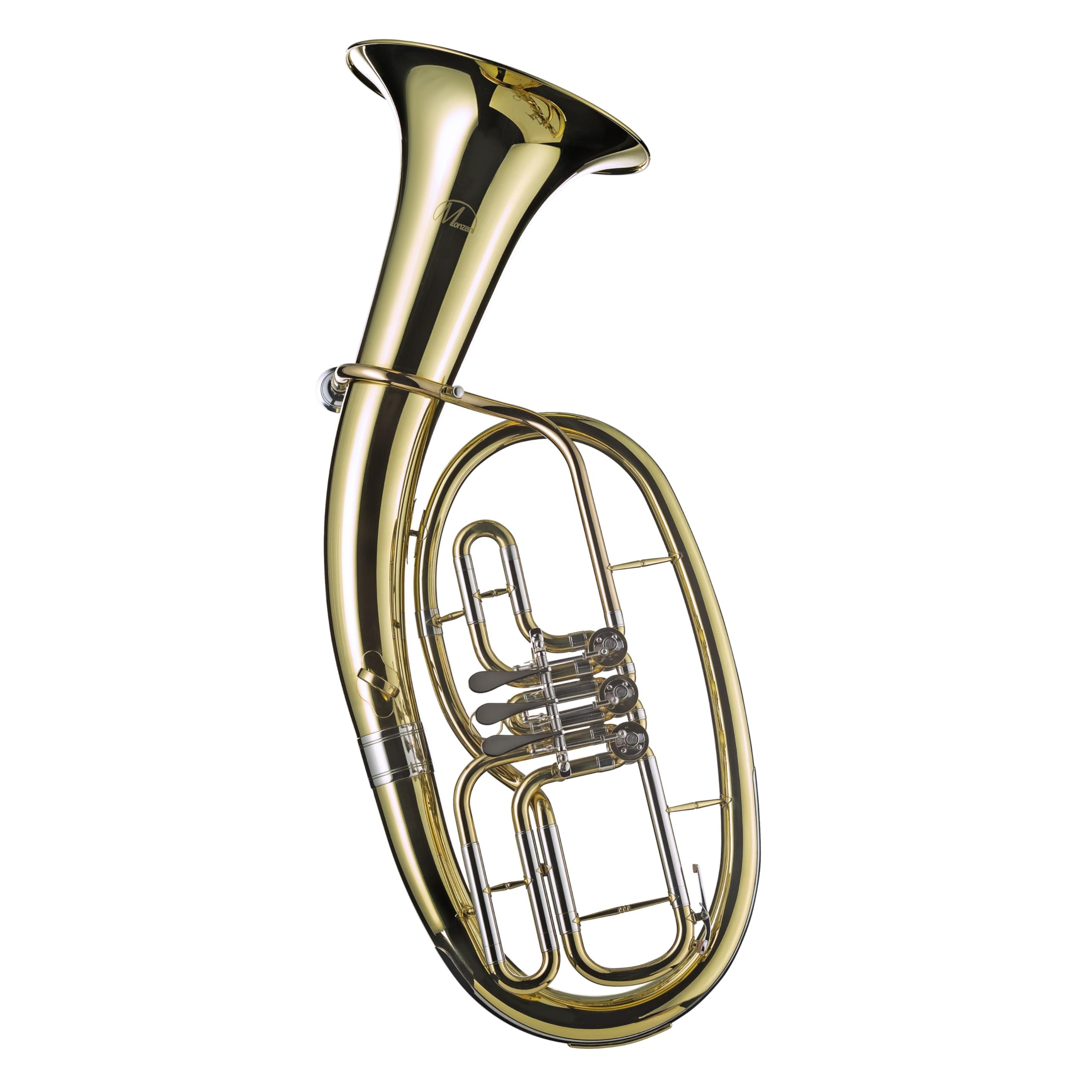 Monzani MZBR-1211L Bb-Tenorhorn, Messingkorpus, Goldmessing Mundrohr, Klarlack lackiert, 3 Ventile, 13 mm Bohrung, inklusive Mundstück, Hardcase, Ideal für Anfänger und Fortgeschrittene
