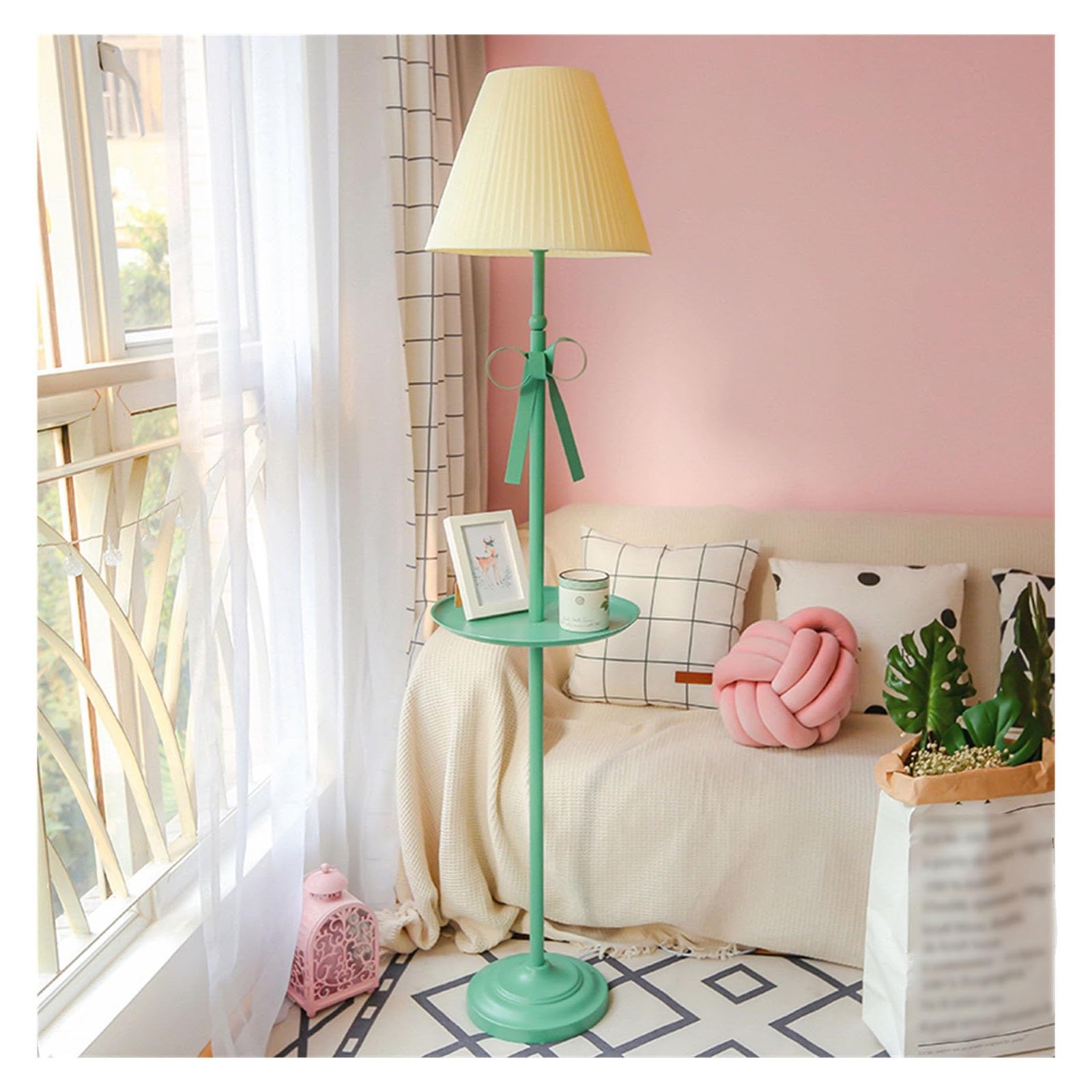 Z4T8M2K6G5 Tall Standing Lamp Modern Floor Lamp with Tray Table, Standing for Living Room Bedroom Office Home House(Yellow-Green)