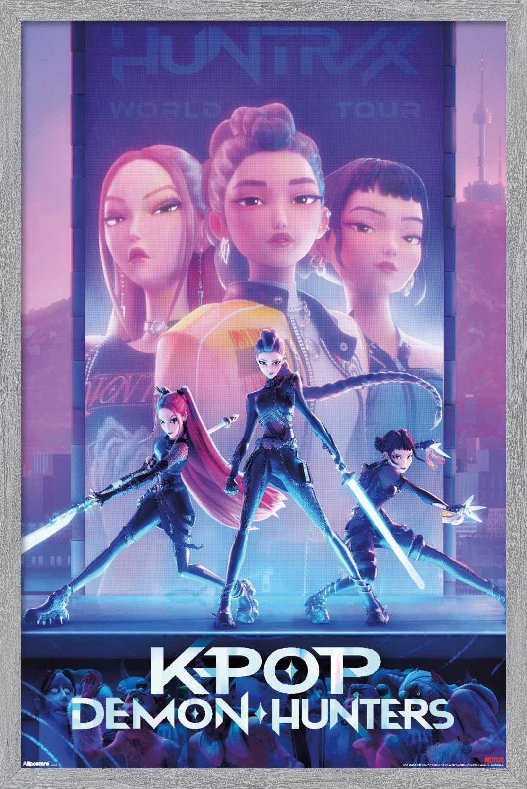 Netflix KPop Demon Hunters (2025) - One Sheet Wall Poster, 22.4L" x 14.7W", Gray Framed Version