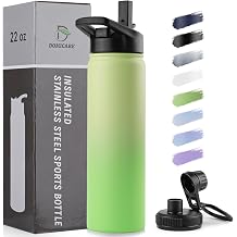 DOMICARE Insulated Water Bottle, 22 oz Vacuum Insulated Stainless Steel Reusable Sports Bottle with Straw Lid & Spout Lid for Travel, Camping, Bike, Leakproof, Green Gradient, 1 Pack