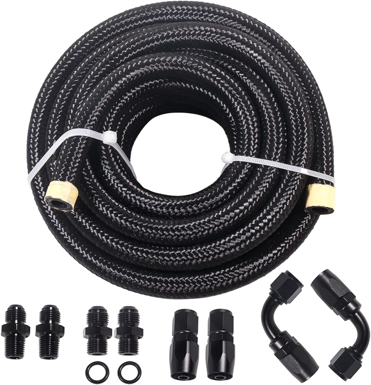 6AN 15FT 4L60E 4L65E Transmission Cooler Line Kit - Black,1/4"NPSM X 6AN -Steel-Black Nylon Braided Hose Kit Nylon Braided Fuel Line Hose Fitting Kit with 6AN 90 degree &Straight Hose Ends.