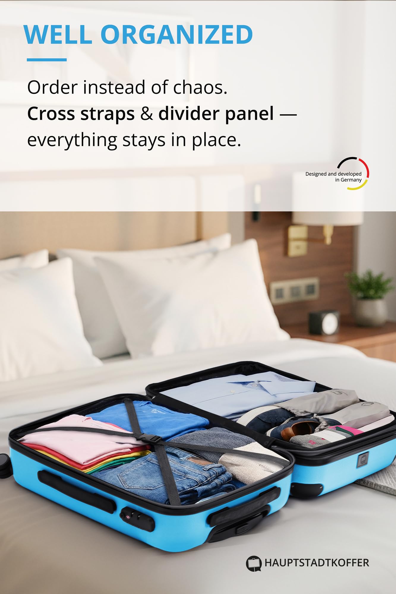 Hauptstadtkoffer Spree – Bagaż podręczny 55 × 36 × 21 cm, rozszerzana, zamek TSA, 4 kółka, walizka twarda, cyfrowa zawieszka do bagażu, Cyjanowy