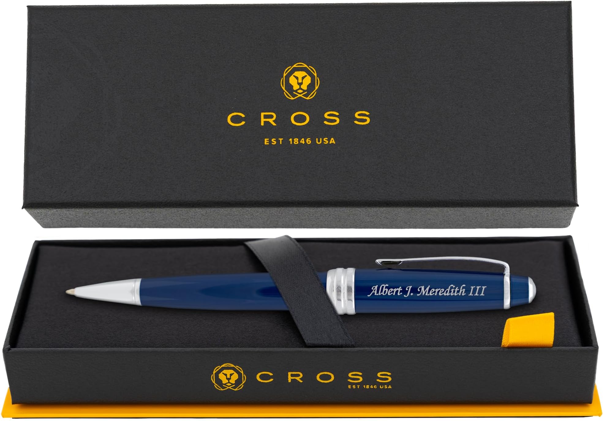Cross Bailey Ballpoint Pen, Blue Lacquer with Chrome Trim, Custom Engraved — Graduation, Promotion, Retirement, or Corporate Gift