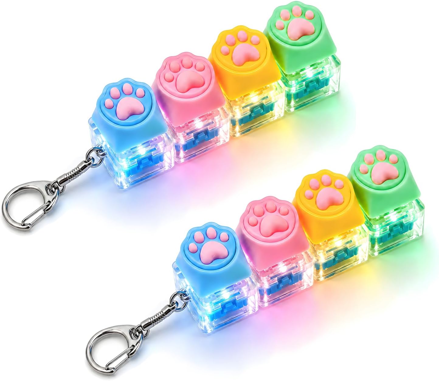 2 Pcs Cat Paw Keyboard Fidget Toy,4 Keys Light Up Clicker Toy
