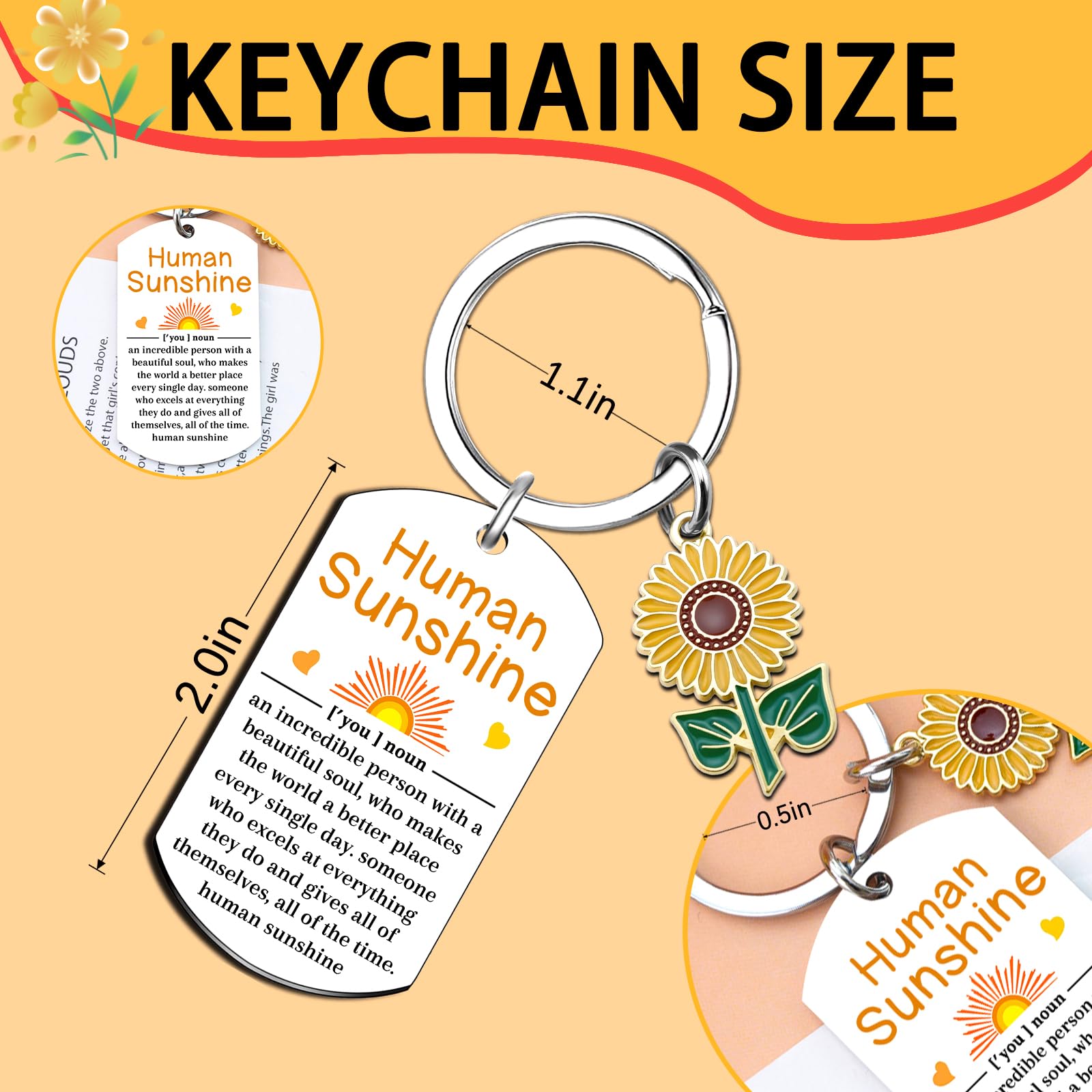 Human Sunshine Gifts for Women Sunflower Keychain Thank You Appreciation Valentines Day Gifts for Coworkers Leader Teacher Mental Health Gift Ideas Motivational Sunflower Gift for Women