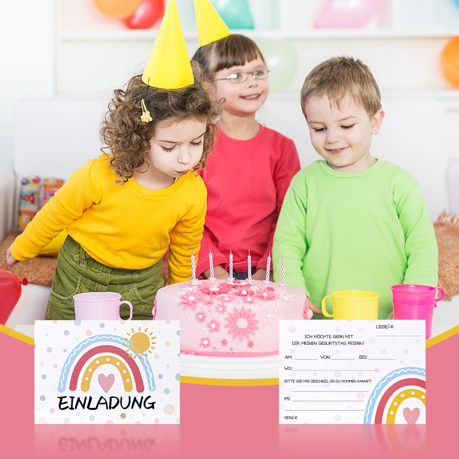 12 Inviti Di Compleanno Per Bambina A Tema Arcobaleno | Biglietti Con Campi Compilabili | Ideali Per Festa Ragazza | Formato 150x108mm