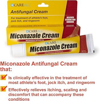 CareAll Miconazole Nitrate 2% Antifungal Cream 1.0 oz., Cures Most Athletes Foot, Jock Itch, Ringworm, Compare to Leading Brand