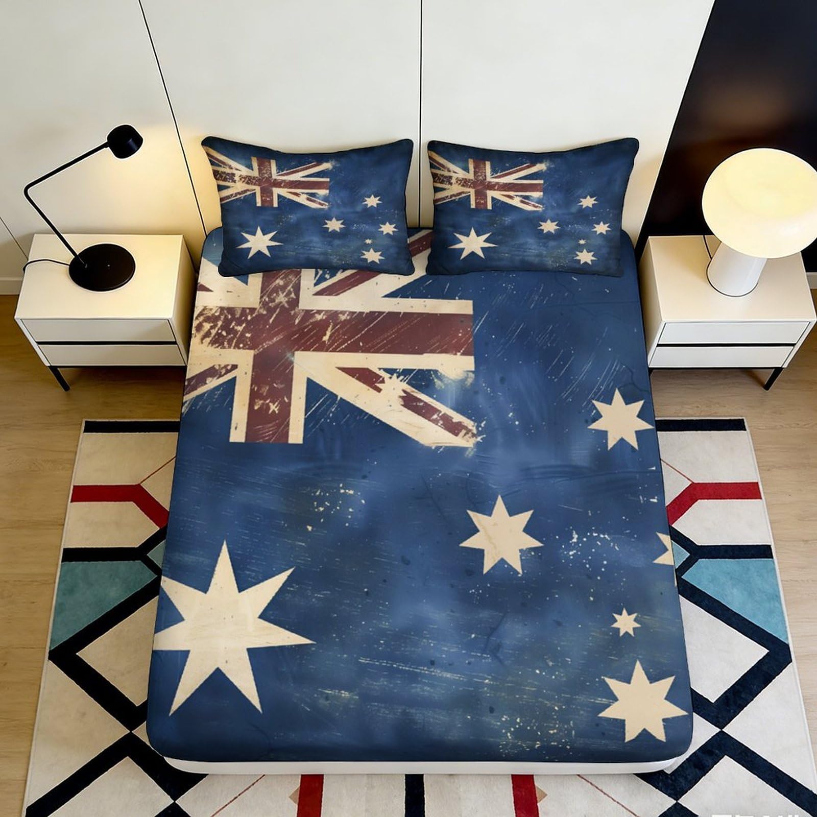 3D Printed Australian Flag Fitted Sheet Microfiber Non Slip Bed Cover for Bedroom Dorm Mattress Protection Decor 120x200cm 120x200x25cm