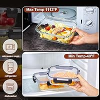 Vista 3 de Paquete de 8 recipientes de vidrio para comida preparada con tapas, juego de almacenamiento de alimentos extra grueso hermético