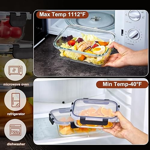 Miniatura 3 de Wells Contenedores de vidrio para preparación de comidas, paquete de 8 recipientes de vidrio para alimentos con tapas herméticas de bloqueo para