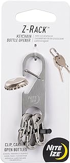 Nite Ize Z-Rack Keychain Bottle Opener - Small Stainless-Steel Keychain - Carabiner with Bottle Opener with Three MicroLink Mini Carabiners