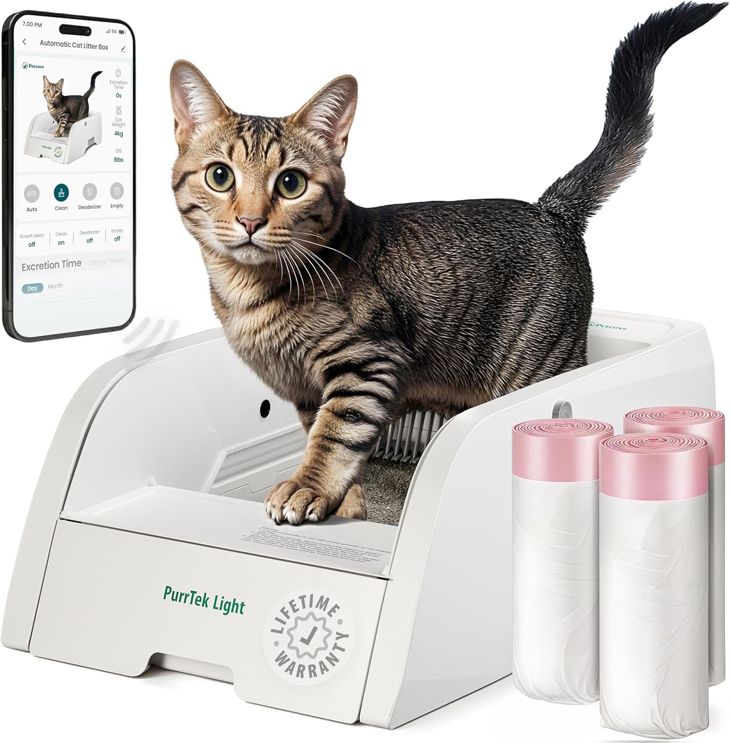Petcove PurrTek - Caja de arena eléctrica autolimpiante automática para varios gatos, parte superior abierta para gatos grandes, silenciosa 45 dB, control de olores, seguridad doble antipellizcos