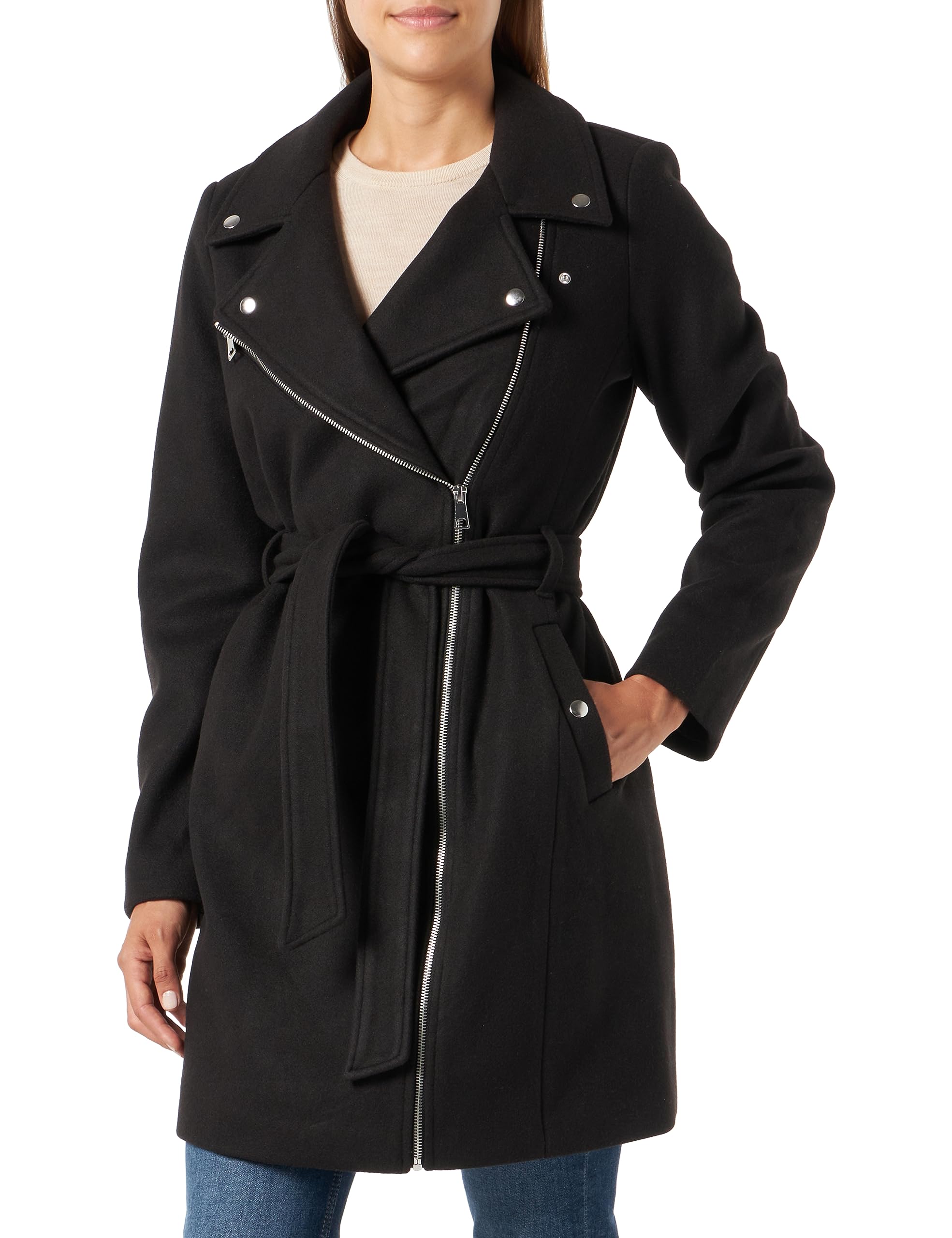 VERO MODA Women's Vmpop Boos Biker Coat, Black, XS