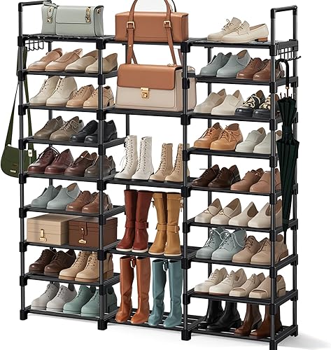 Estante de almacenamiento para zapatos, organizador de zapatos de 9 niveles para armario y entrada, capacidad para 50-55 pares, apilable, ahorro de