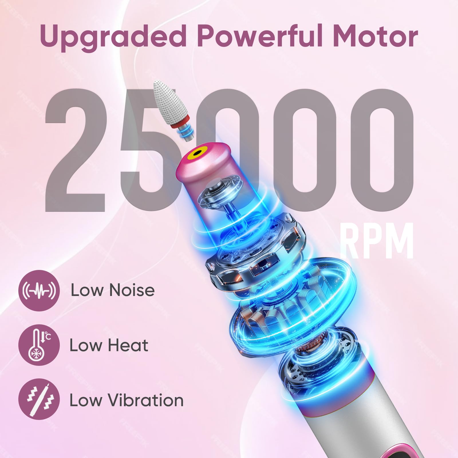 Oukzon Electric Nail Files Cordless, 13 in 1 Electric Nail Drill 25000RPM 5 Speeds - Image 3