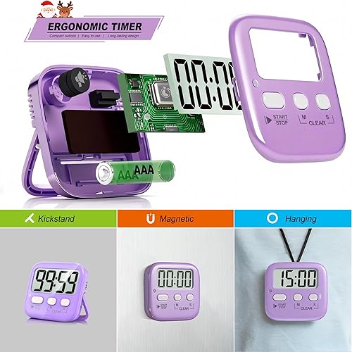 Miniatura 98 de Antonki Paquete de 2 temporizadores digitales para niños, temporizadores de cocina magnéticos de cuenta regresiva para cocinar, huevos, aula, Nuevo