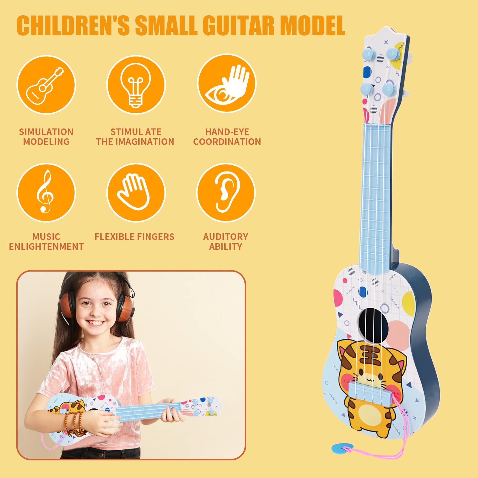 C Ukulélé 36x12cm Ukulélé Enfant Jouet éducatif De Joli Motif De Girafe Avec 4 Cordes Réglables Développer L'intérêt Pour La - Instruments De Musique