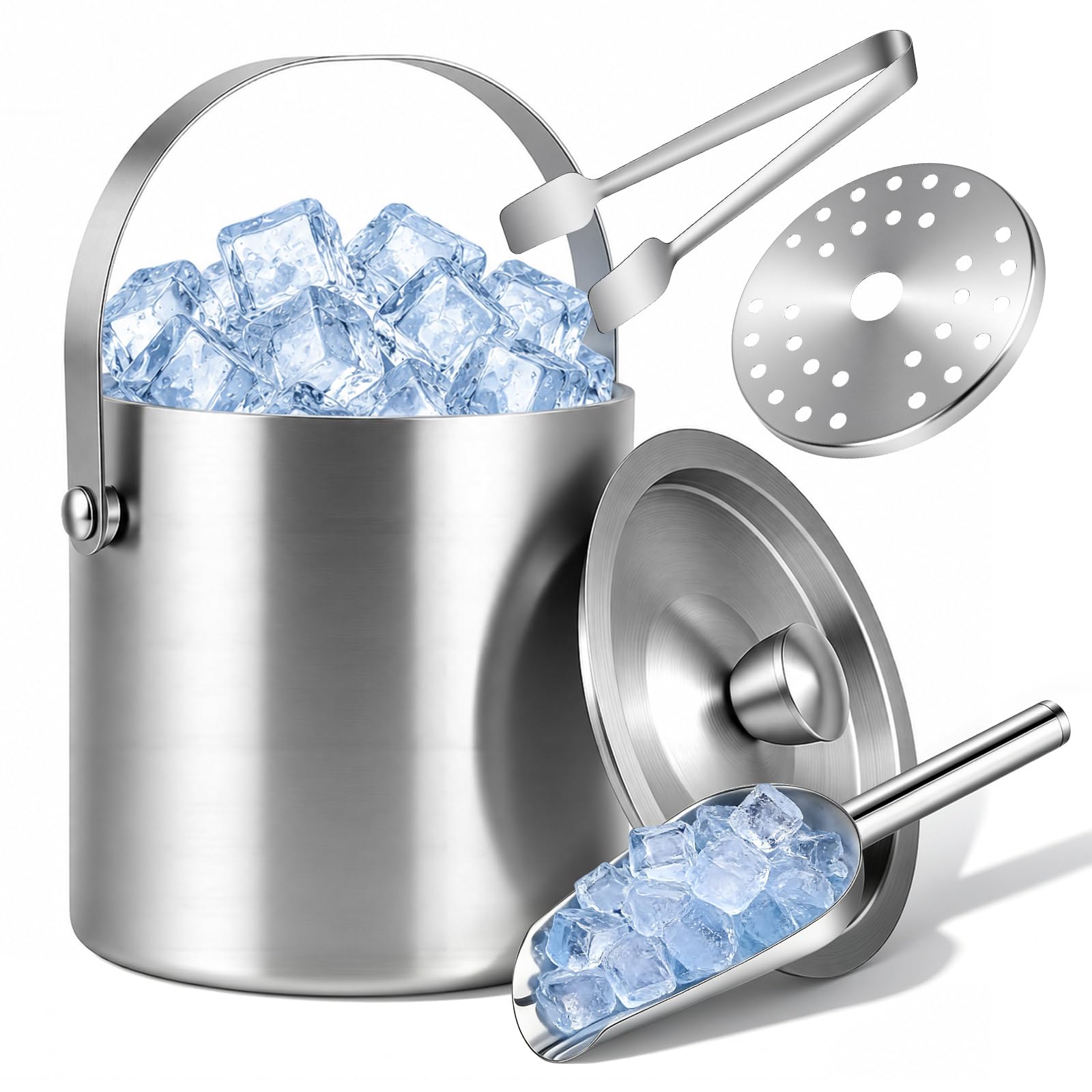 SILBERTHAL Eiseimer Eiswürfelbehälter 3l Mit Deckel, Inklusive Eissieb Und Zange S0i4r09w