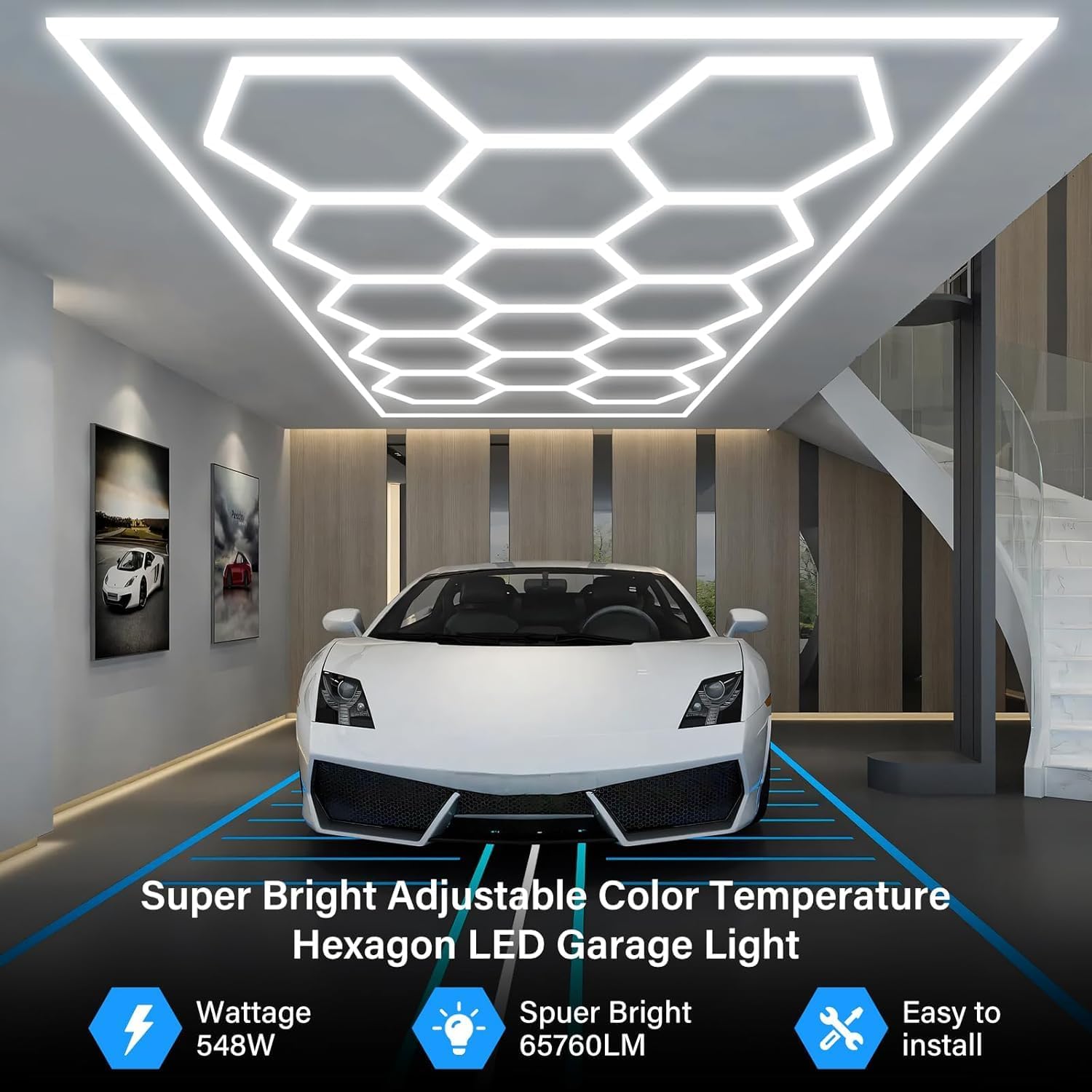 Sześciokątne światła LED, 3 temperatury barwowe sześciokątne oświetlenie garażowe z 6500 K / 4500 K / 3000 K, aluminiowe oświetlenie LED do garażu, siłowni, fryzjera, samochodu, sklepu samochodowego