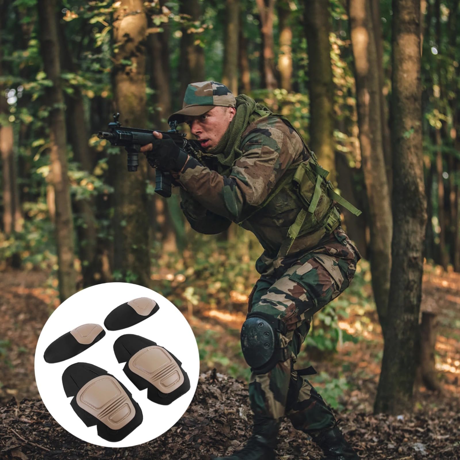 Genouillères et coudières réglables camouflage pour airsoft et ensemble tactique 4 pièces avec double boucles et système de rembourrage profilé