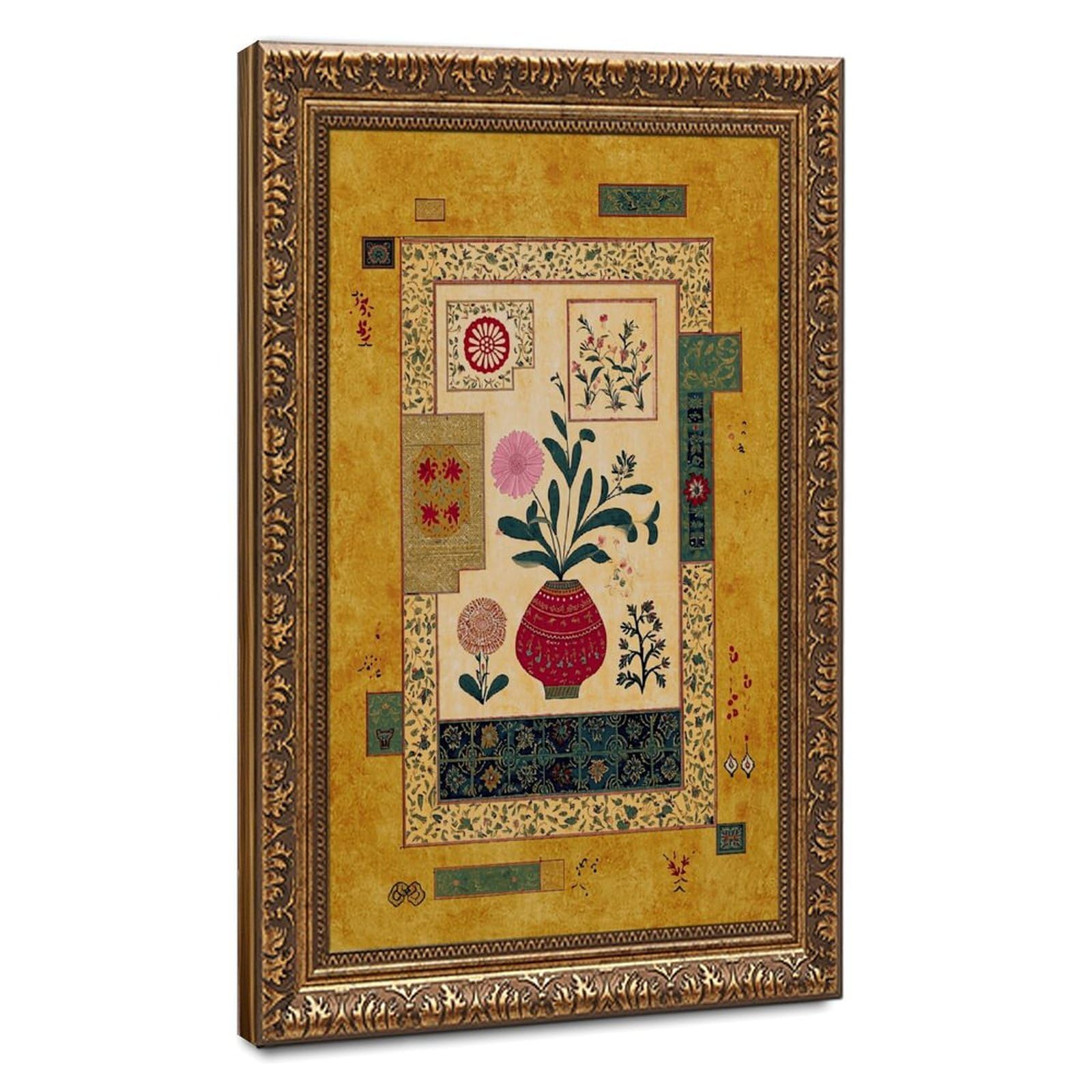AYINUER Kunstdruck auf Leinwand mit persischem Blumenmuster, für Büro, Dekoration, Geschenk | 30,5 cm L x 45,7 cm B, Retro-Goldrahmen, mehrere Größen, mehrere Rahmenstile, Wandkunst, Dekobild, Schlafzimmerdekoration