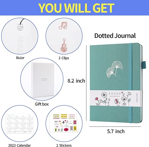 Miniatura 4 de Diario de puntos con viñetas  Cuaderno de cuadrícula de puntos A5 con número de páginas, papel a prueba de sangrado de 160gsm y tapa dura de tela