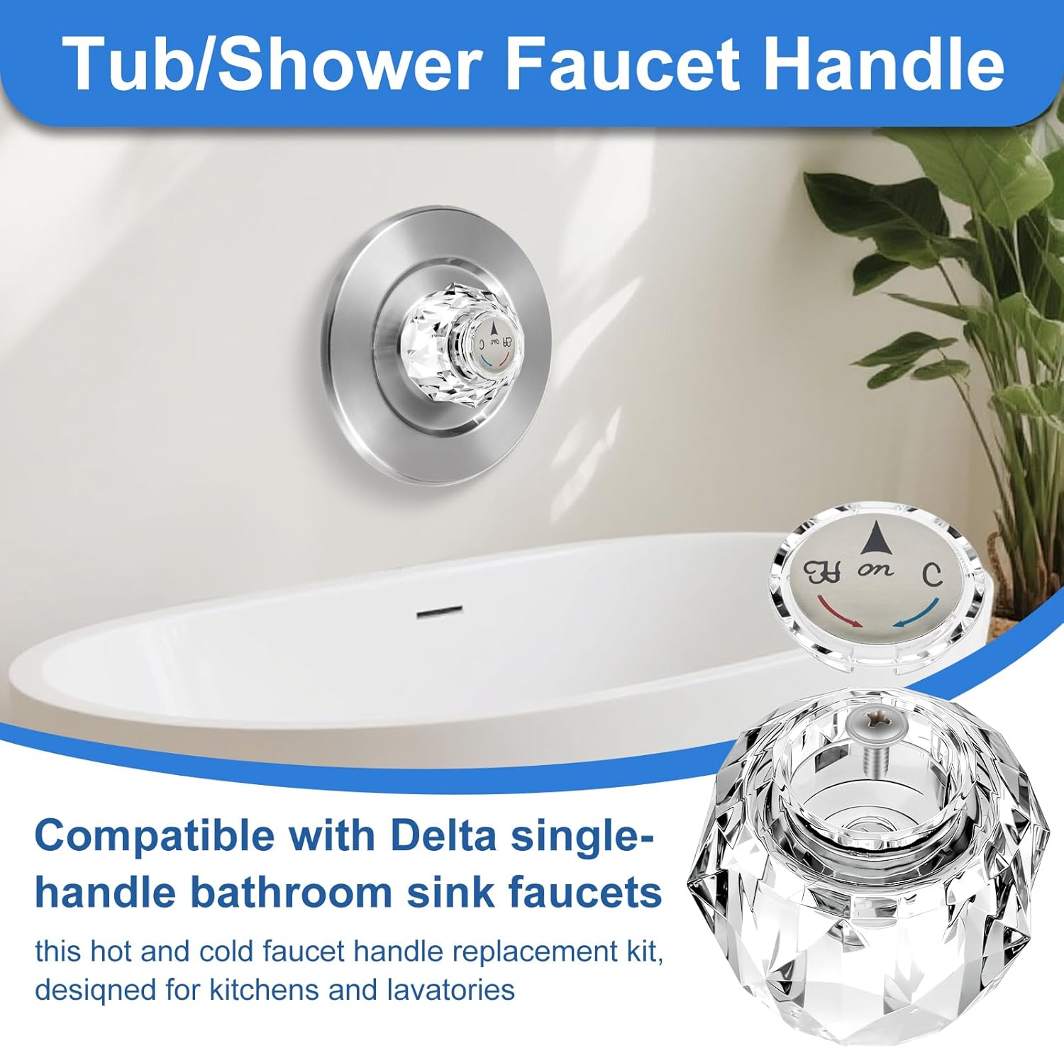 1 Piece RP2389 Faucet Knob Replacement Compatible with Delta Bathroom Sink Single Knob Faucet, Clear Acrylic Faucet Handle Repair Kit