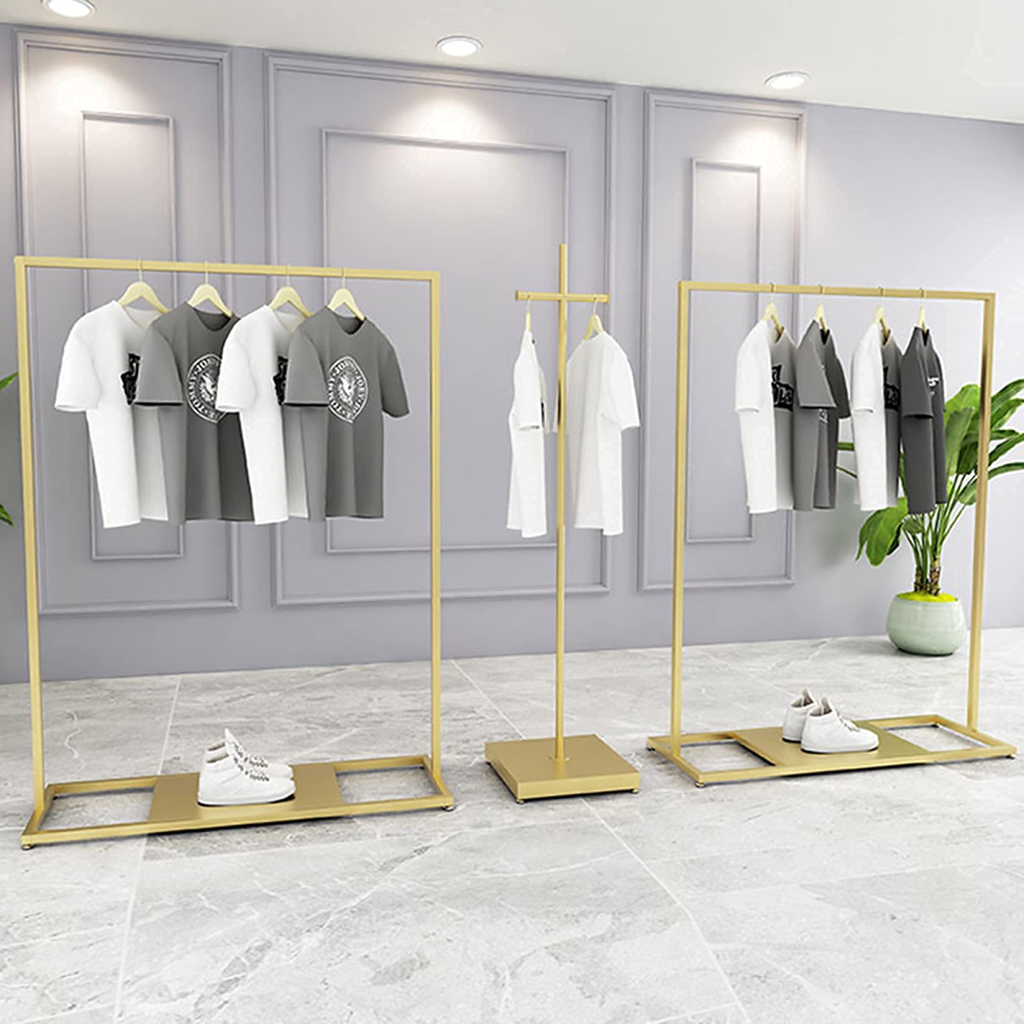 Kleiderständer，Heavy-Duty-Kleiderstangen, Moderne minimalistische Metall-Einzelhandels-Präsentationsständer, Garderobenständer für STO-Schuhkartons,Golden,120 cm,Golden,150 cm
