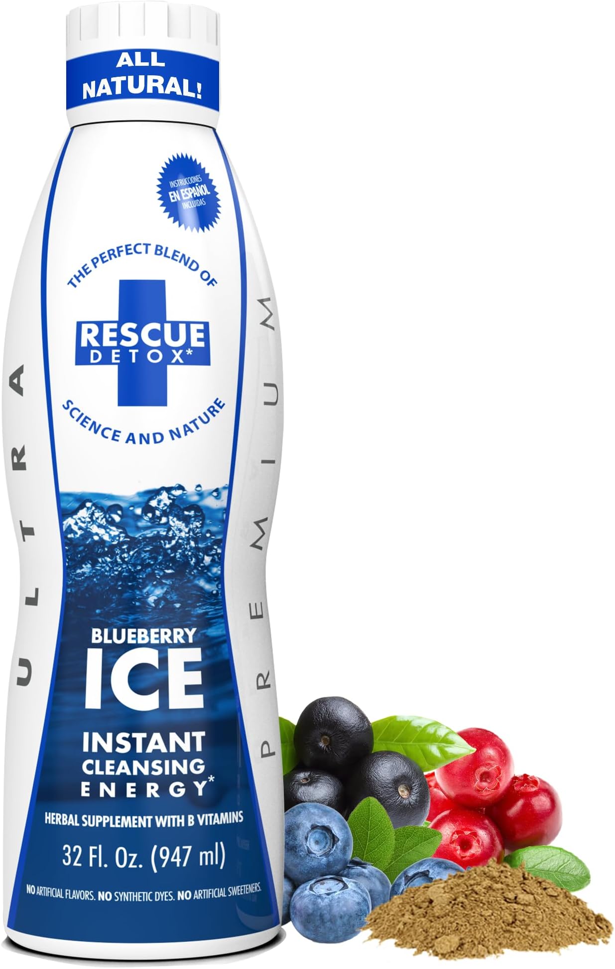 Rescue Detox ICE - Blueberry Flavor | Maximum Strength (32oz) (32oz, Blueberry)
