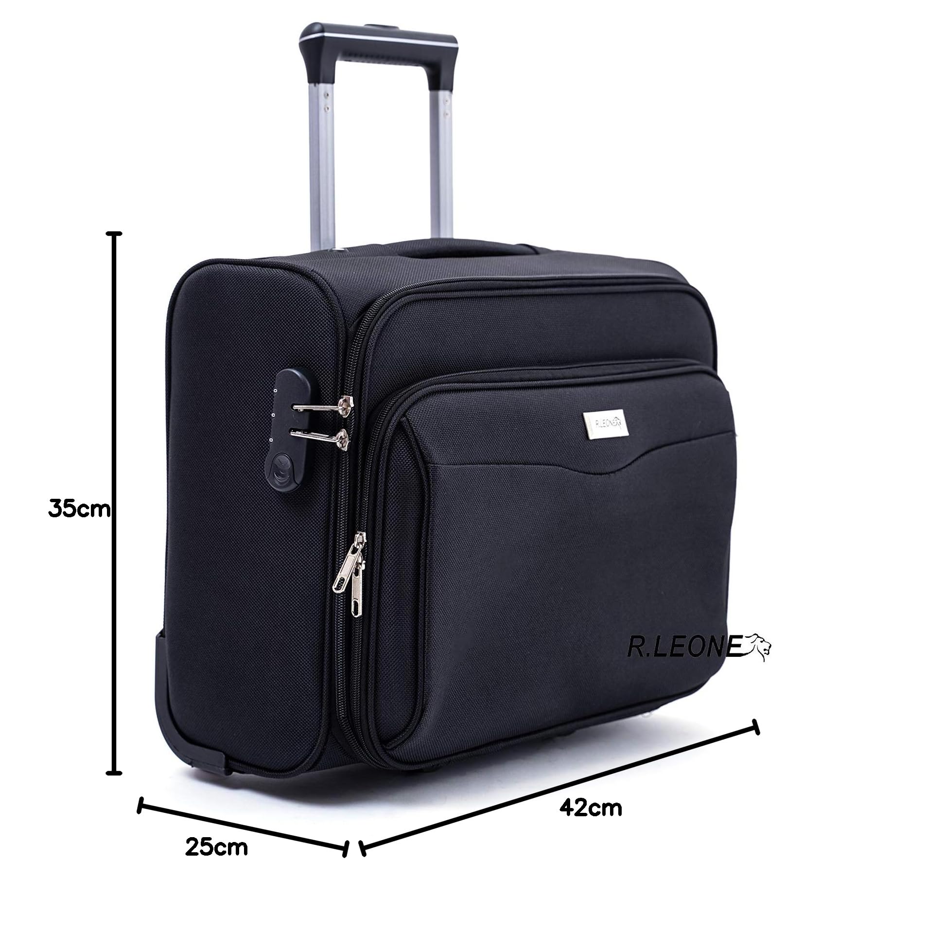 /Lumi Valigia Piccolo Leggero Pilota Business in Poliestere 42x25x35, 30 Litri 2 Ruote, Con Tasca PC, Pilota Bagagli a Mano (Nero)