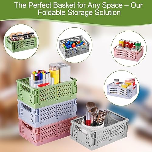 Miniatura 5 de Paquete de 2 cajas de almacenamiento en colores pastel, cajas de almacenamiento plegables, cestas de plástico para organizar, bonita canasta para