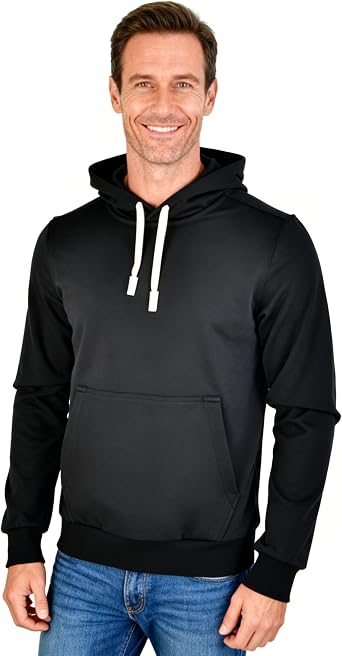 Mens Casual Pullover Hoodie with Kangaroo Pocket & Drawstring Hood for Everyday Wear