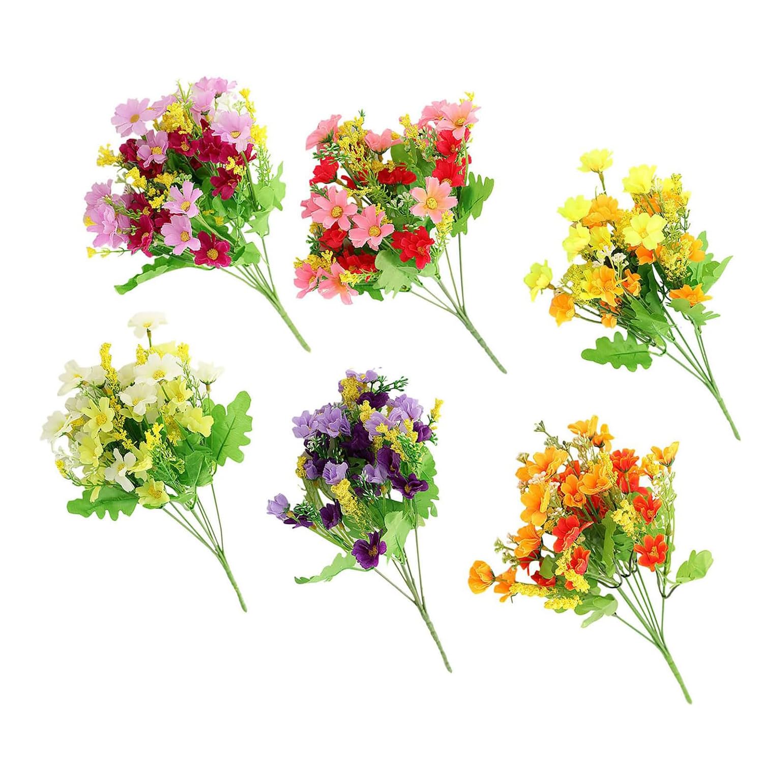 Kouamor 6Pcs 6 Pcs Fake Flowers, Artificial Flowers, Fake Flower Bouquet, Silk Flowers, Artificial Spring Daisy Flowers For Indoor And Outdoor, Spring Summer Fake Plants For Garden Home Party Decor (6Pcs)