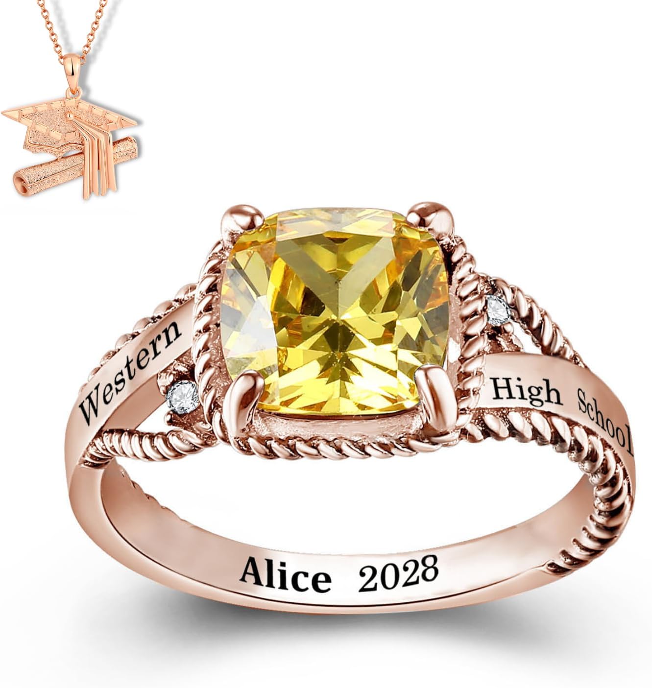 Official Mementos USA Premium Class Ring Authentic Class Ring for Women – Bold Collection – Genuine Silenium, 925 Sterling Silver or 10KT Gold – Customized High School College University Women's Class Ring – Graduation Gifts