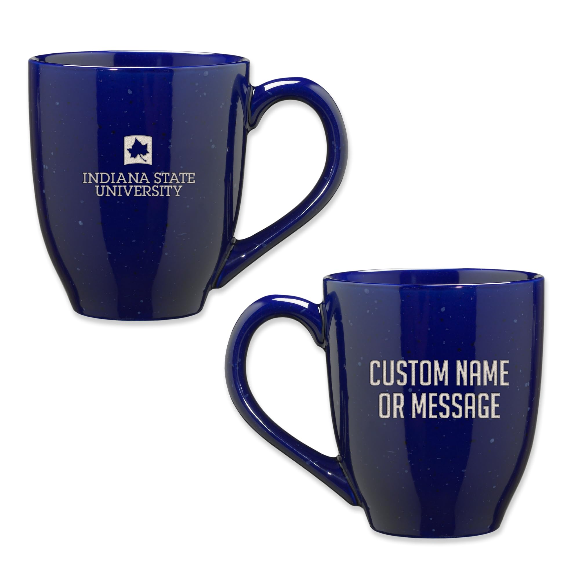 Rico Industries NCAA Indiana State Sycamores Royal Blue Personalized 16 oz Team Color Laser Engraved Speckled Ceramic Coffee Mug