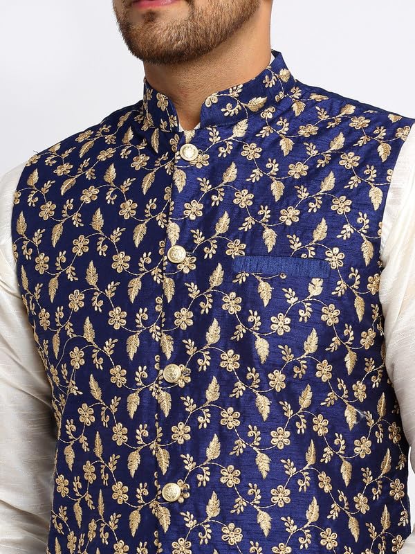 Image of KRAFT INDIA Men's Stylish Silk Kurta with Churidar & Nehru Jacket Set