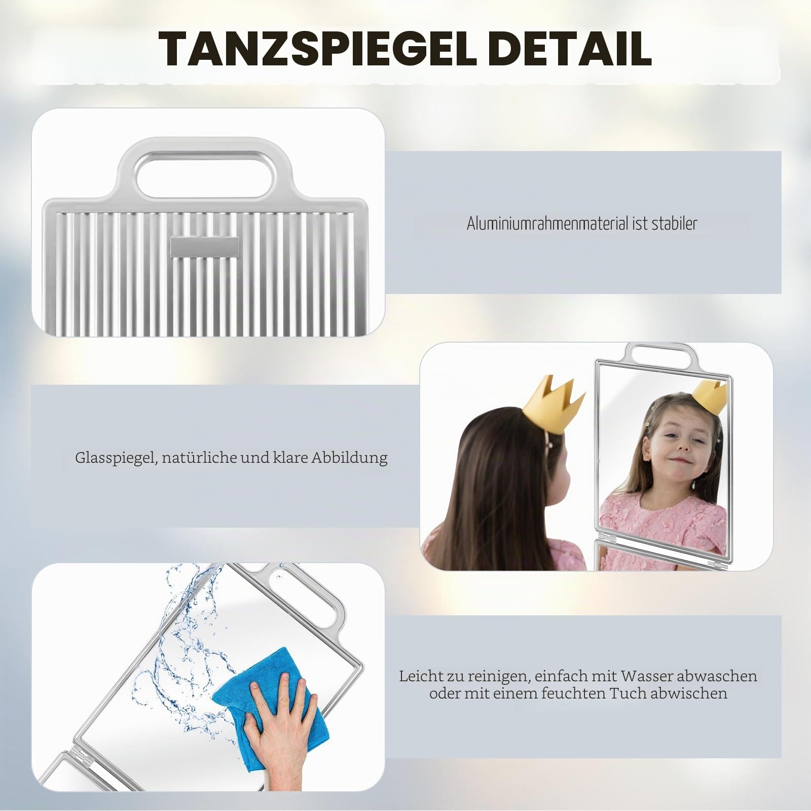 Faltbarer Backstage-Spiegel mit Griff 25.4x74 Zentimeter Faltbarer Tanzspiegel mit Griff Tanztasche Tänzer für Künstler Ästhetiker Home Fitness Spa