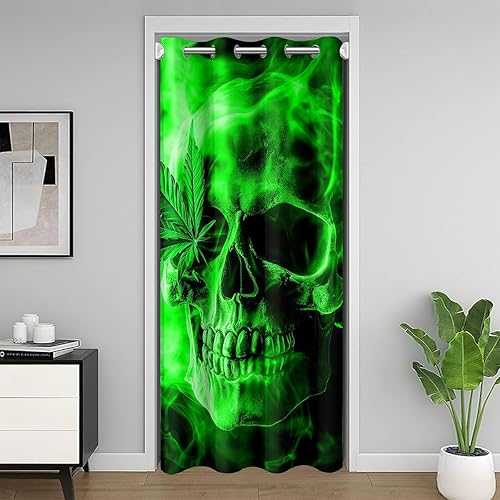 Cortina de puerta de armario de calavera de azúcar para dormitorio, cortina de puerta de hojas de marihuana para puerta, privacidad de 42 x 80