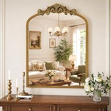 Arched Gold Bathroom Mirror, 30x36 Inch, Vintage Wall Vanity Mirror