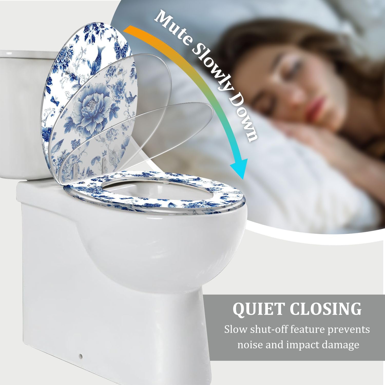 Asiento de inodoro alargado de resina blanca con cierre suave para baño.